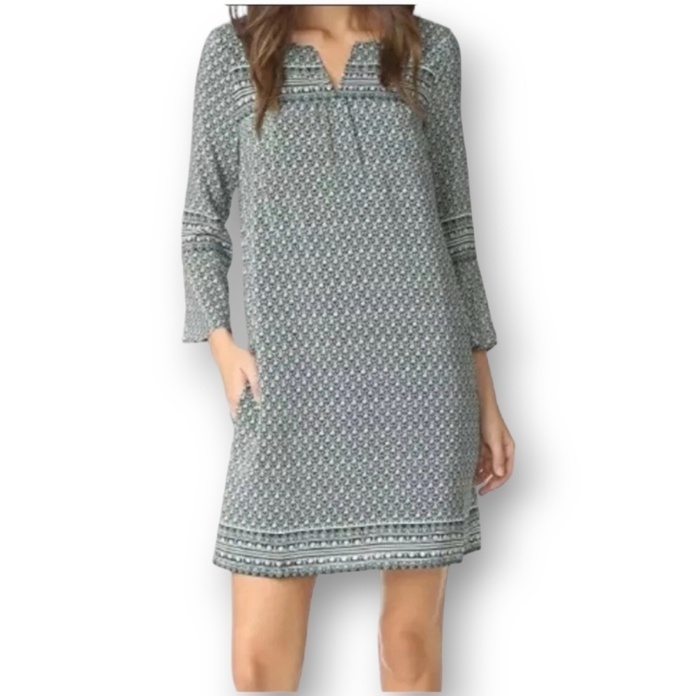 MADEWELL Starland Cobalt Green 100% Silk Bell-Sleeve Dress Size S